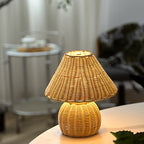 Woven Bamboo Table Lamp, USB-Powered Boho Bedside Light - product view 2