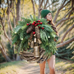 Boho Christmas Wreath with Pinecones, Berries & Golden Bells - product view 2