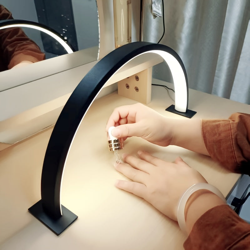 Crescent LED Desk Lamp, USB-Powered Dimmable Metal Light - Black