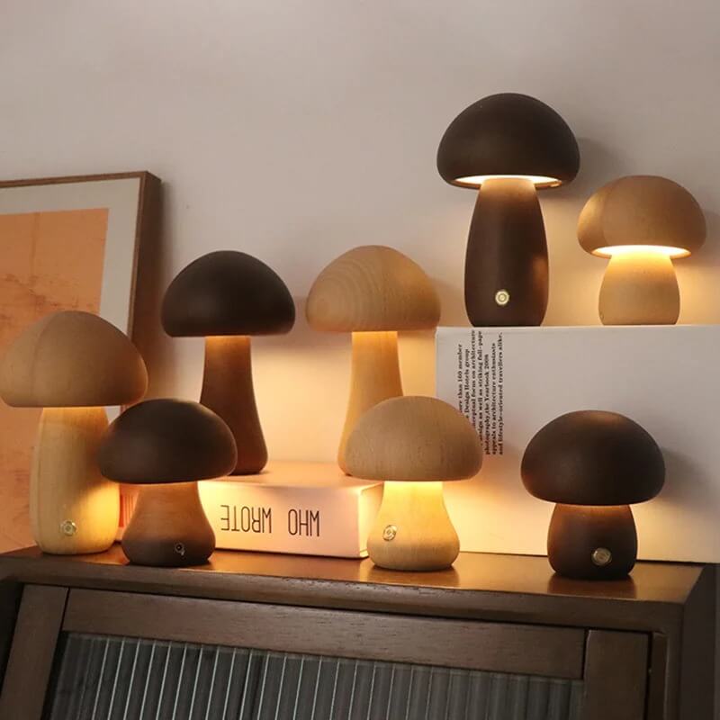 Wood Mushroom Night Light, USB Rechargeable Touch-Dimming Lamp - product view 8