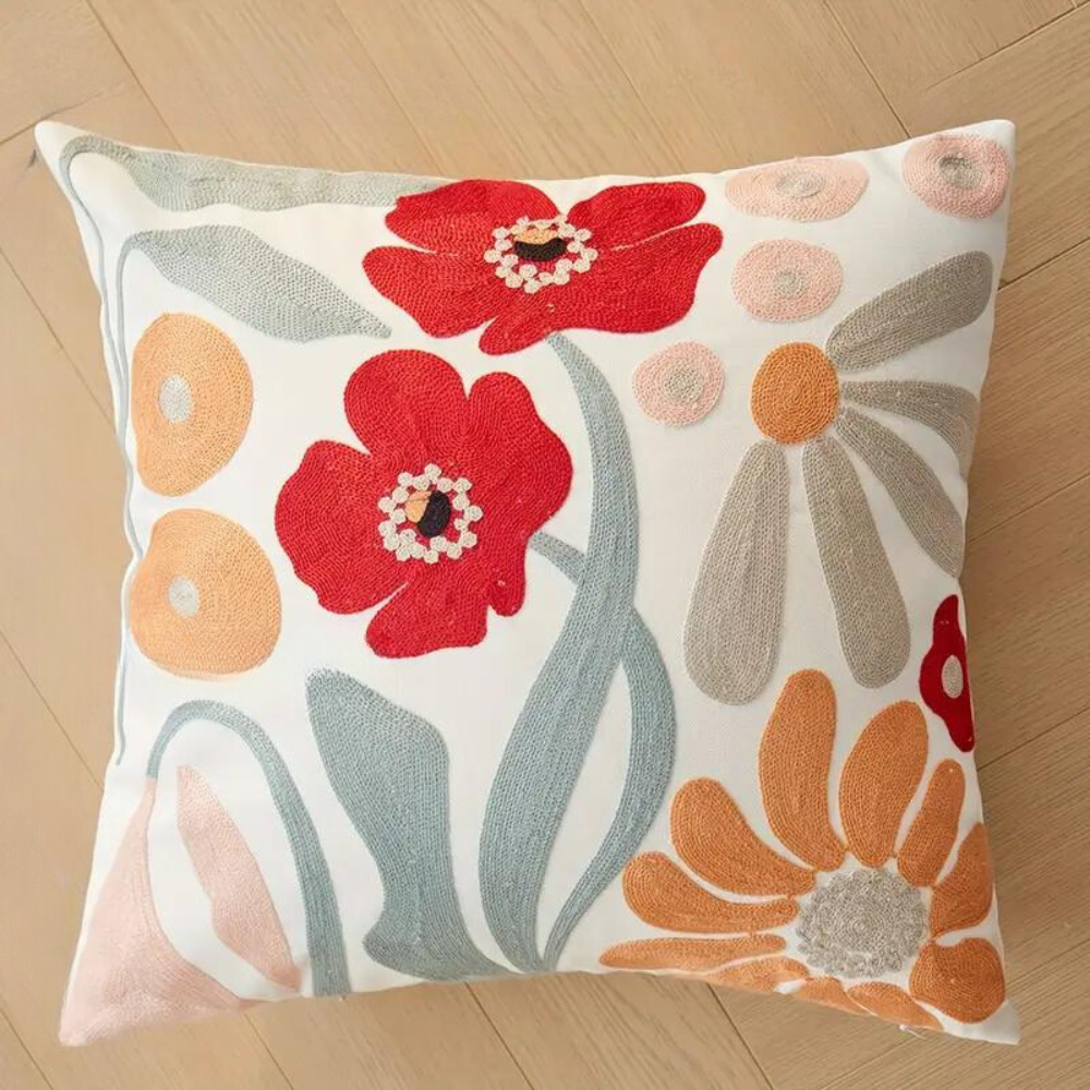 Botanical Throw Pillow Cover, Woven Floral Cushion Cover — product view 4