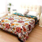 Floral Cotton Throw Blanket, Reversible Jacquard Bed and Sofa Cover — product view 1