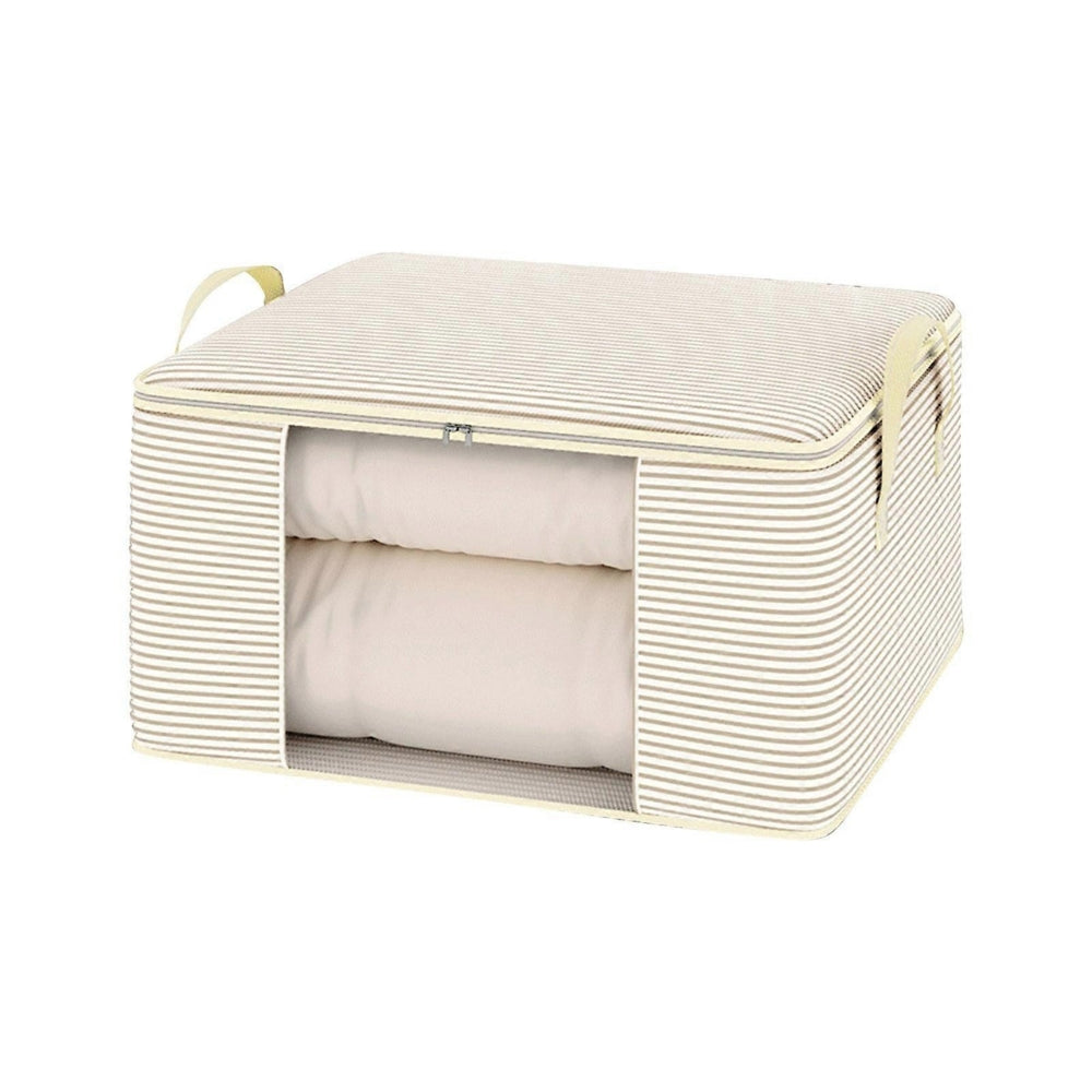 Striped Foldable Storage Bag, Fabric Bedding Organizer with Clear Panel — product view 1