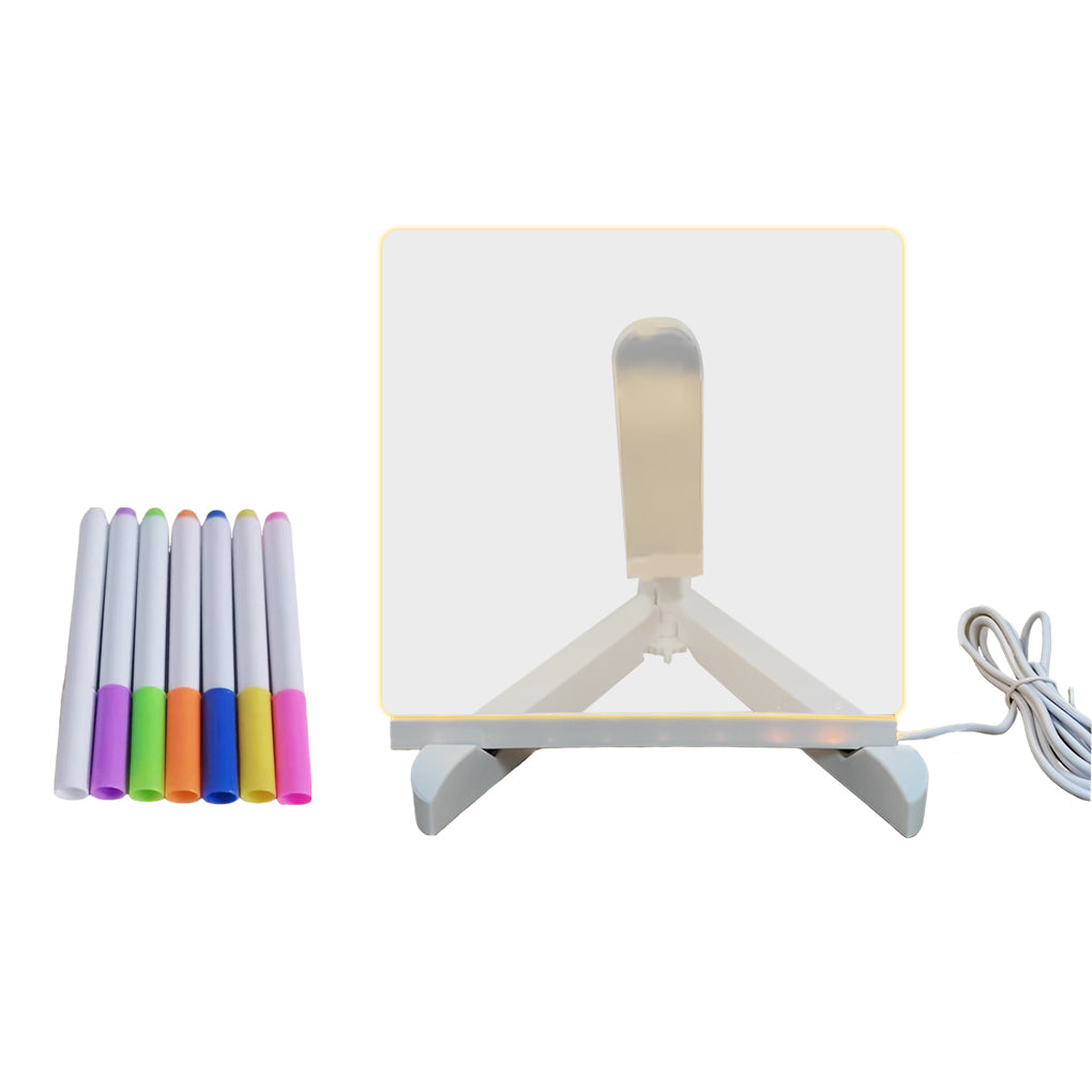 LED Acrylic Message Board Lamp with Rewritable Display and Pens — 5.9''x5.9'', 7 Colorful Pens