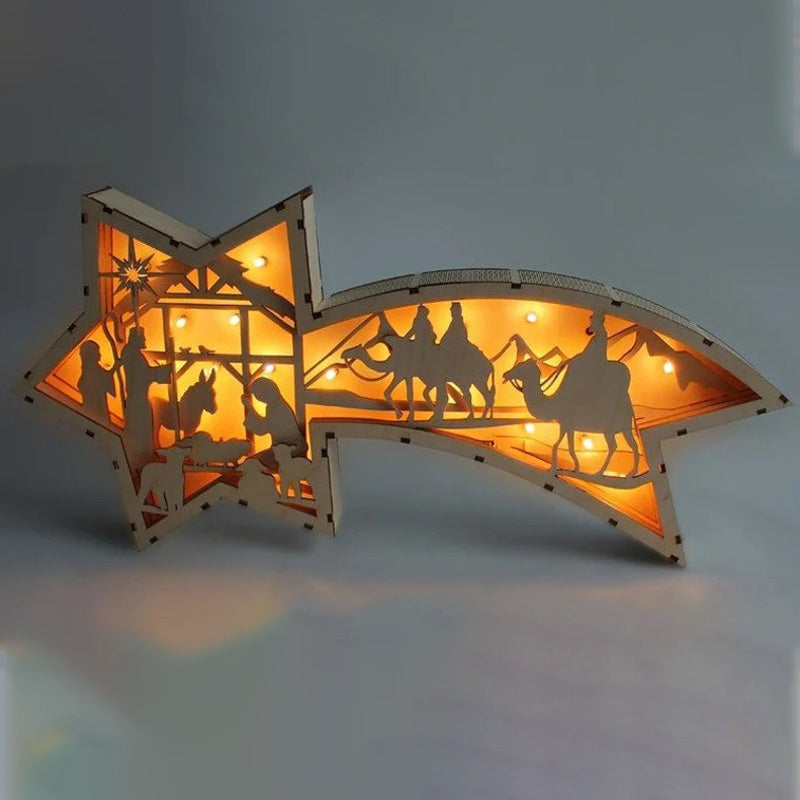 Wooden LED Christmas Star Light, Nativity or Christmas Town - product view 1