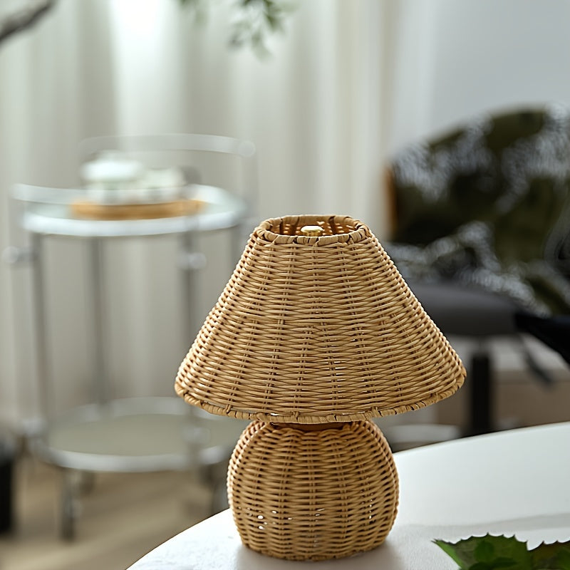 Woven Bamboo Table Lamp, USB-Powered Boho Bedside Light - product view 7