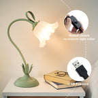 Floral USB Table Lamp, Green Bloom-Shade Decorative Light - product view 5