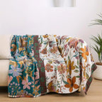 Floral Cotton Throw Blanket, Reversible Jacquard Bed and Sofa Cover — product view 2