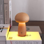Wood Mushroom Night Light, USB Rechargeable Touch-Dimming Lamp - Wood, 10 cm (W) × 16.5 cm (H)