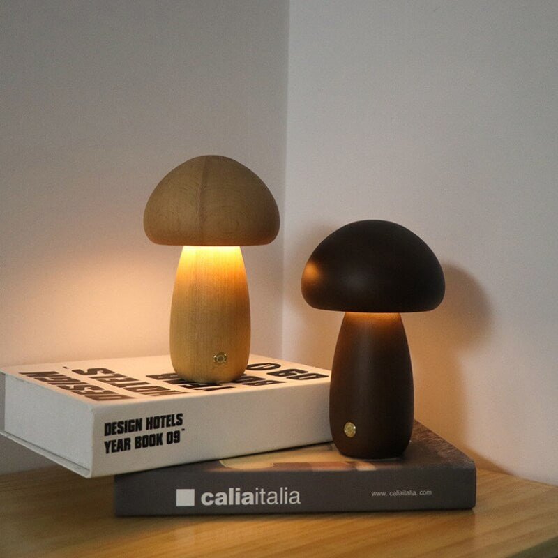 Wood Mushroom Night Light, USB Rechargeable Touch-Dimming Lamp - product view 7
