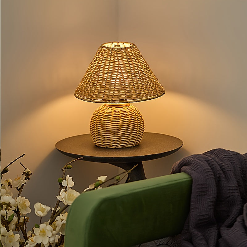 Woven Bamboo Table Lamp, USB-Powered Boho Bedside Light - product view 10