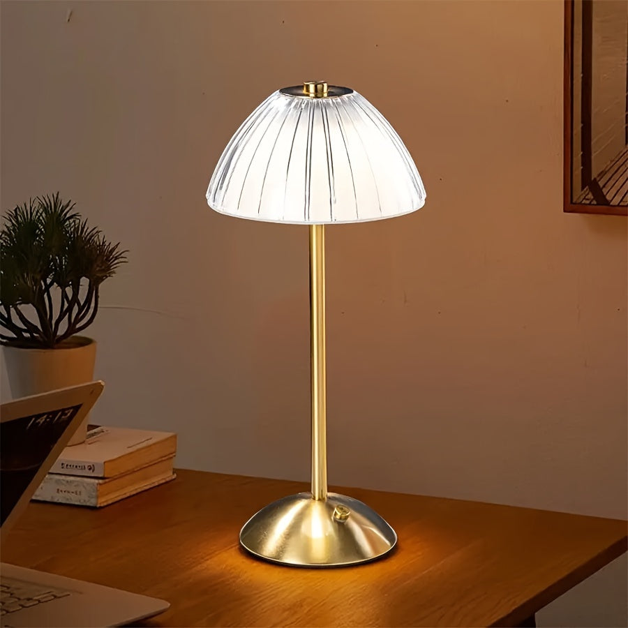 Ribbed Acrylic Table Lamp, Rechargeable 3-Color Touch LED Light - product view 1