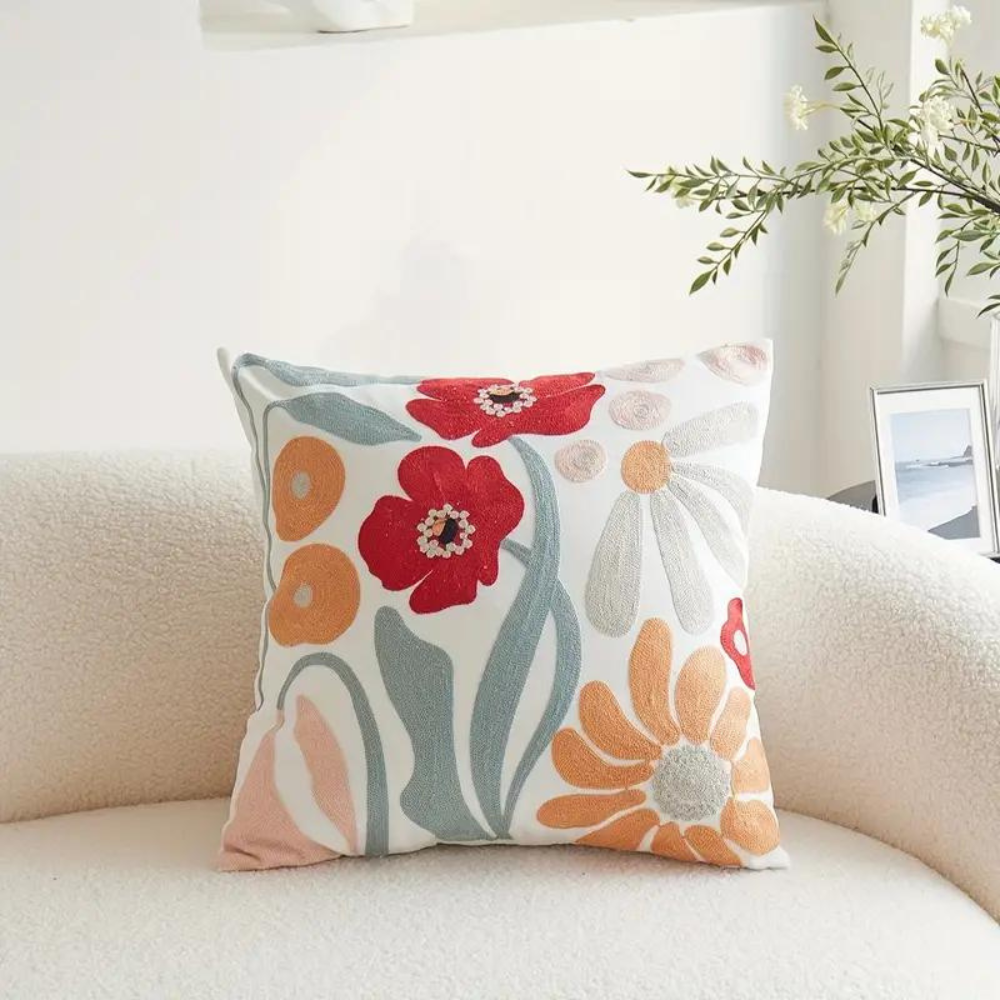 Botanical Throw Pillow Cover, Woven Floral Cushion Cover — product view 3