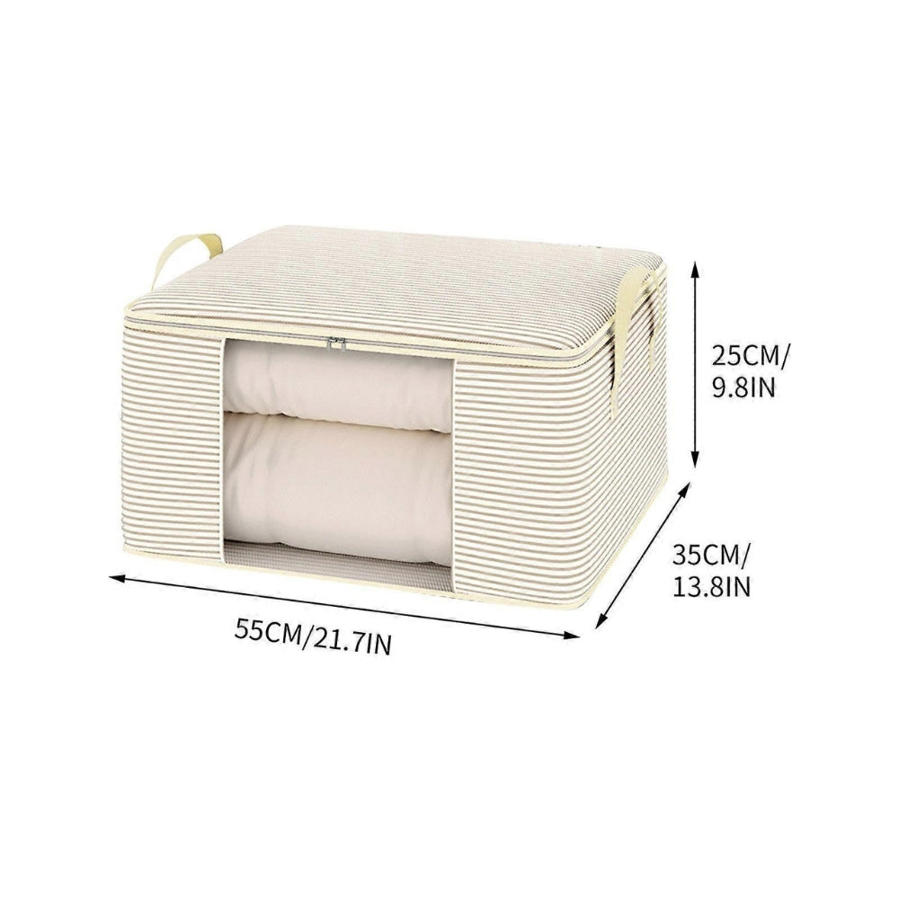 Striped Foldable Storage Bag, Fabric Bedding Organizer with Clear Panel — product view 3