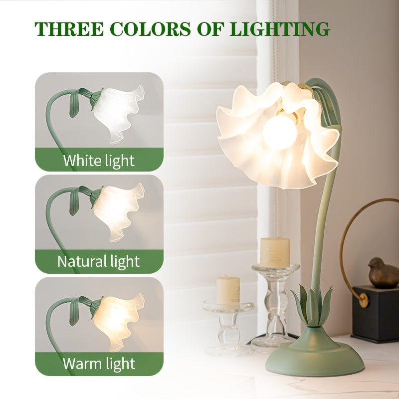 Floral USB Table Lamp, Green Bloom-Shade Decorative Light - product view 8