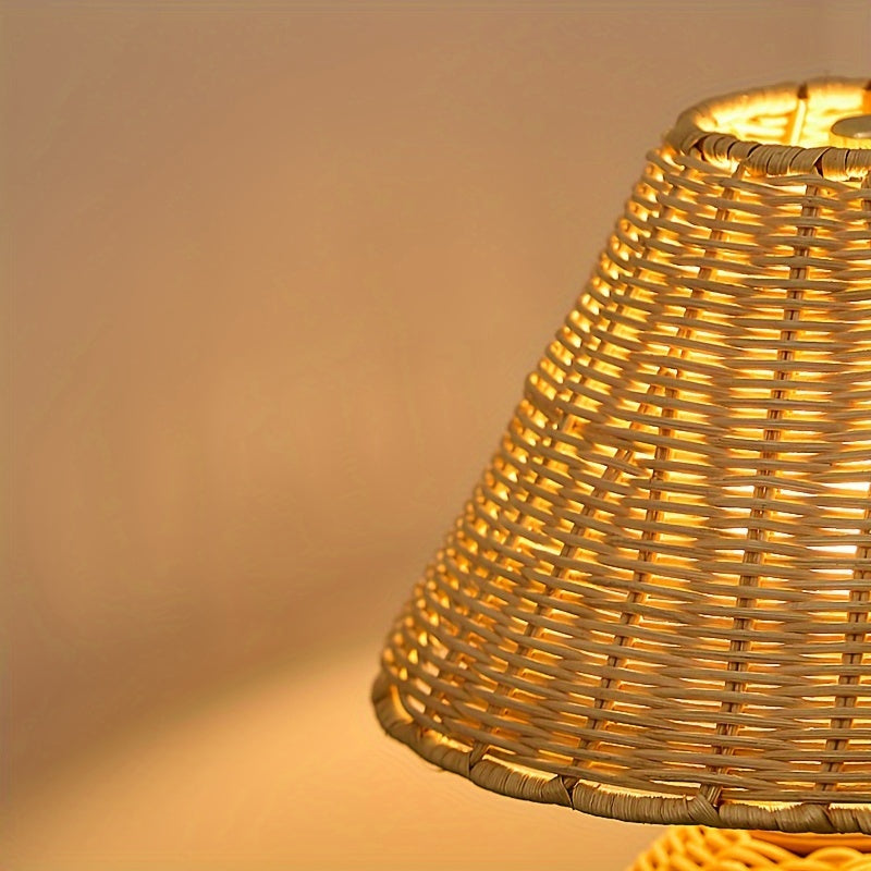Woven Bamboo Table Lamp, USB-Powered Boho Bedside Light - product view 5