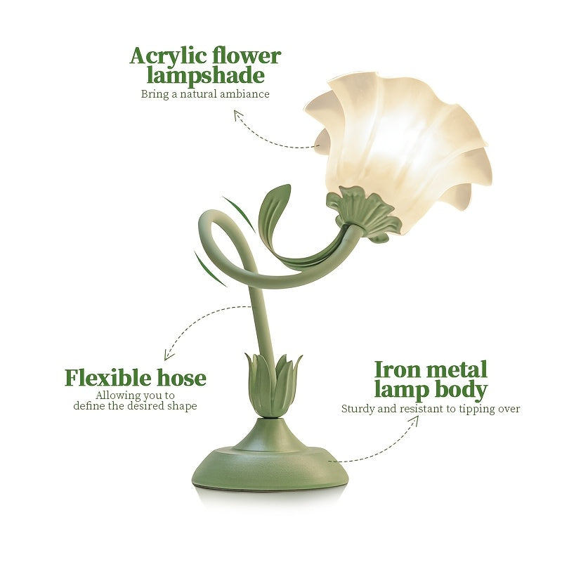Floral USB Table Lamp, Green Bloom-Shade Decorative Light - product view 7