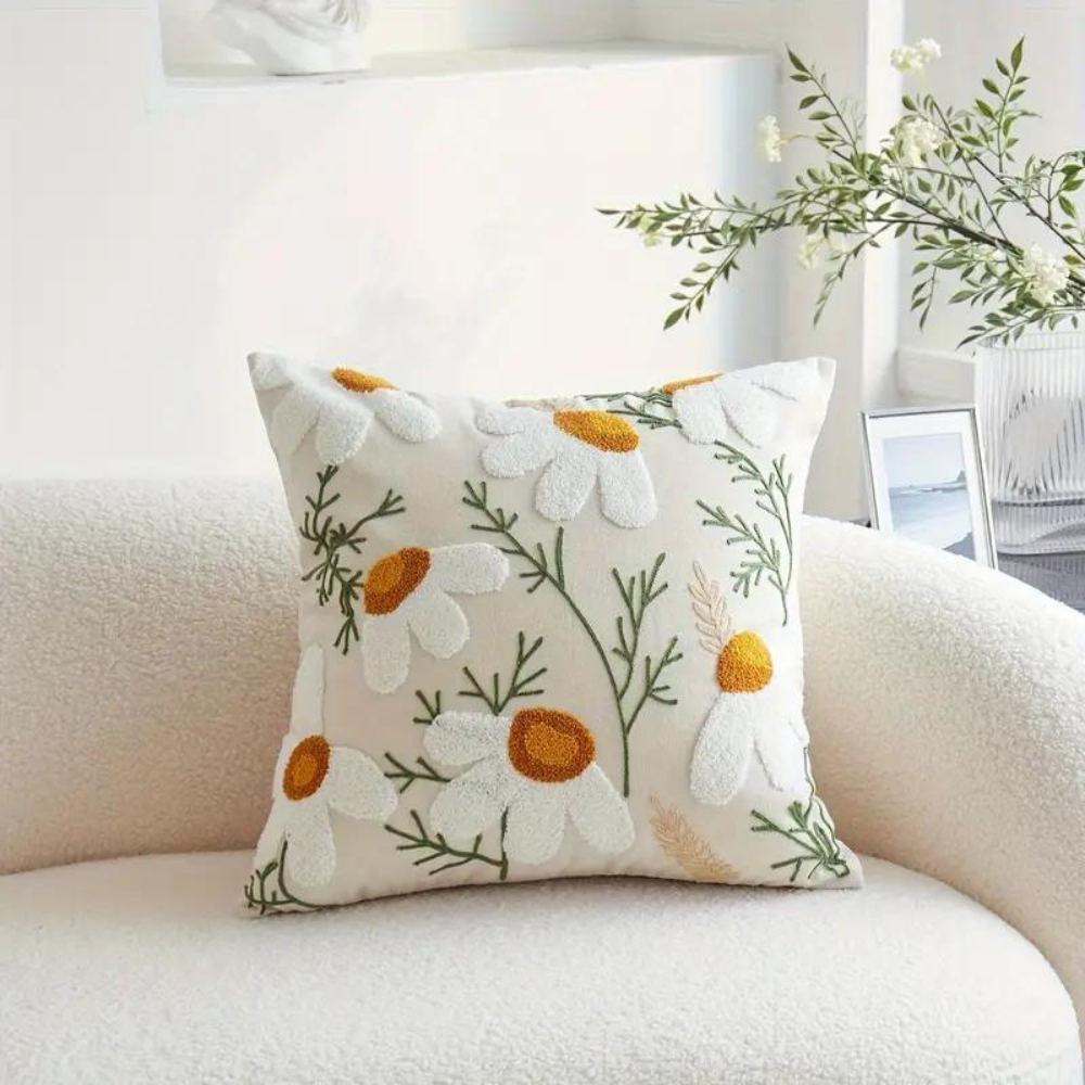 Botanical Throw Pillow Cover, Woven Floral Cushion Cover — product view 2