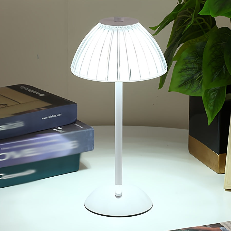 Ribbed Acrylic Table Lamp, Rechargeable 3-Color Touch LED Light - product view 6