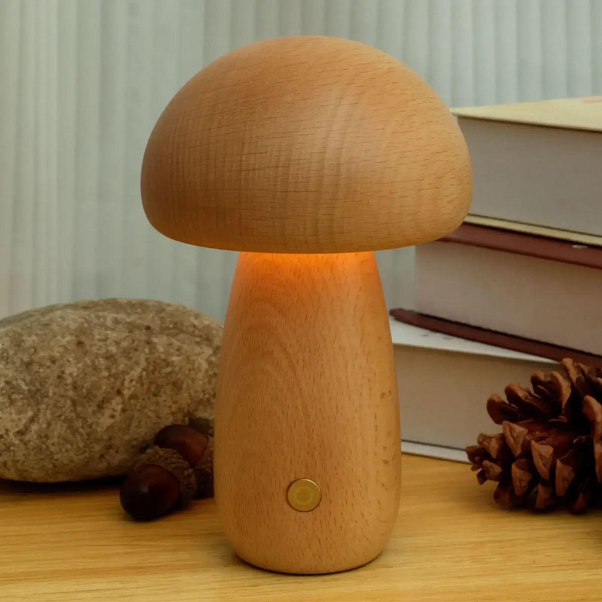 Wood Mushroom Night Light, USB Rechargeable Touch-Dimming Lamp - product view 12