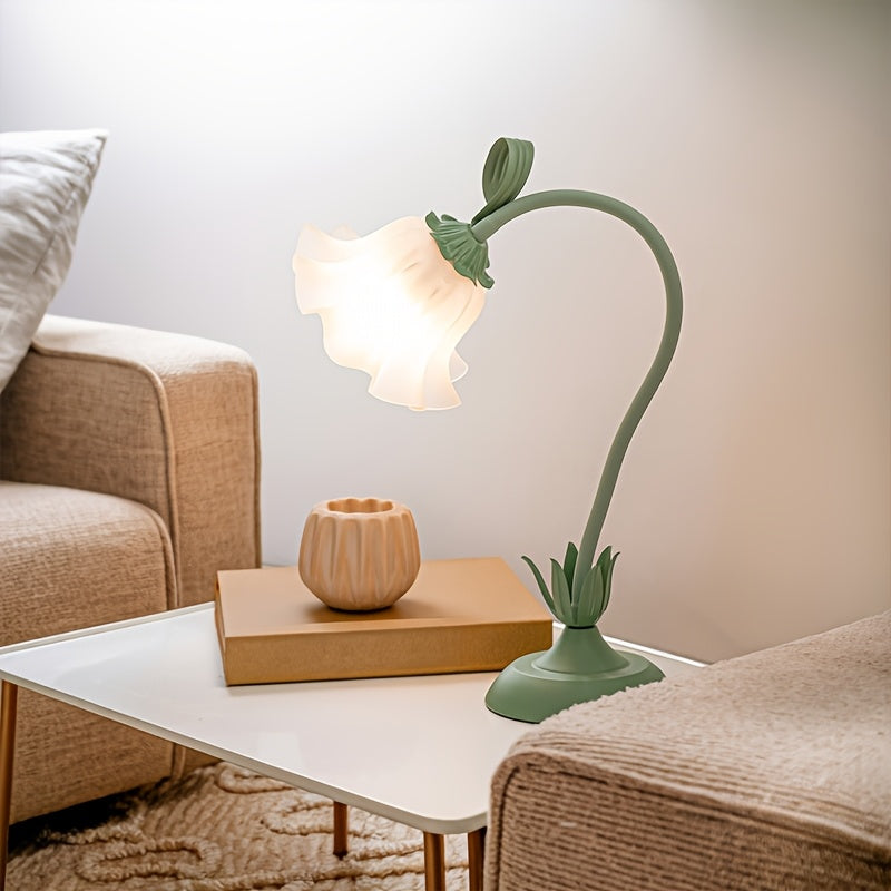 Floral USB Table Lamp, Green Bloom-Shade Decorative Light - product view 6