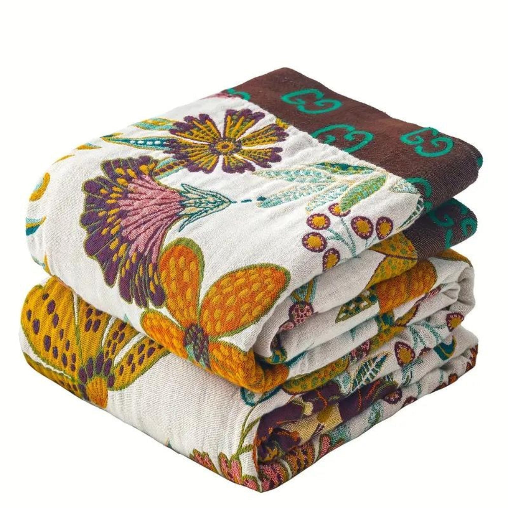 Floral Cotton Throw Blanket, Reversible Jacquard Bed and Sofa Cover — product view 7