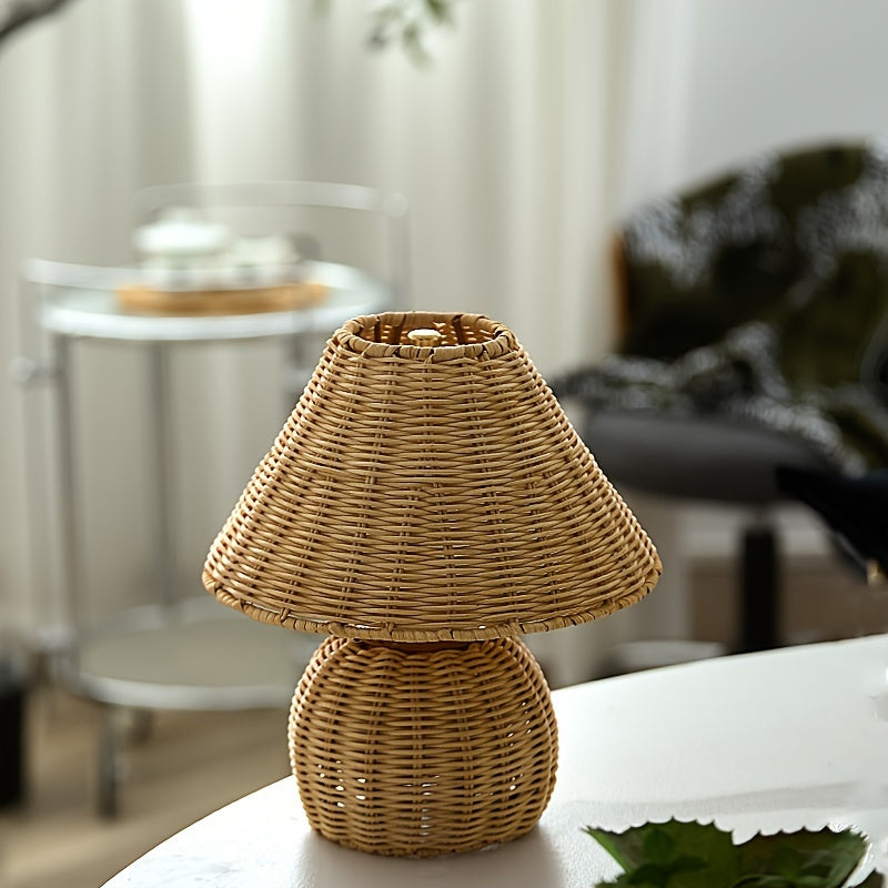 Woven Bamboo Table Lamp, USB-Powered Boho Bedside Light - product view 8