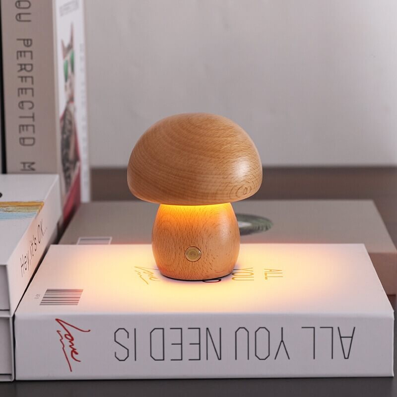 Wood Mushroom Night Light, USB Rechargeable Touch-Dimming Lamp - product view 5
