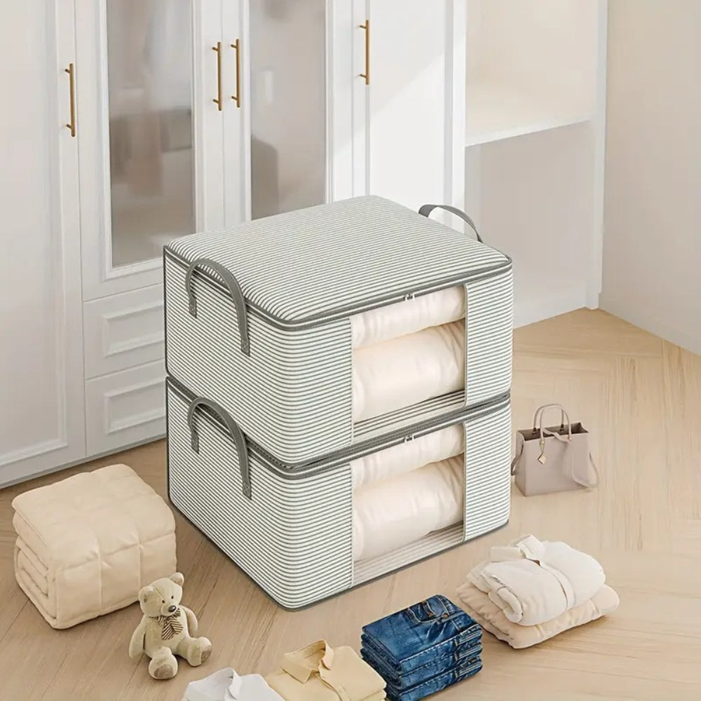 Striped Foldable Storage Bag, Fabric Bedding Organizer with Clear Panel — product view 4