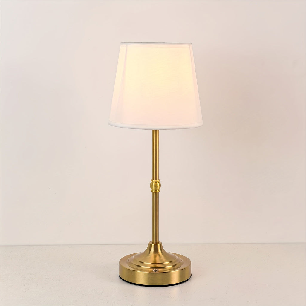 Cordless Fabric-Shade Table Lamp, USB Rechargeable and Dimmable - Gold