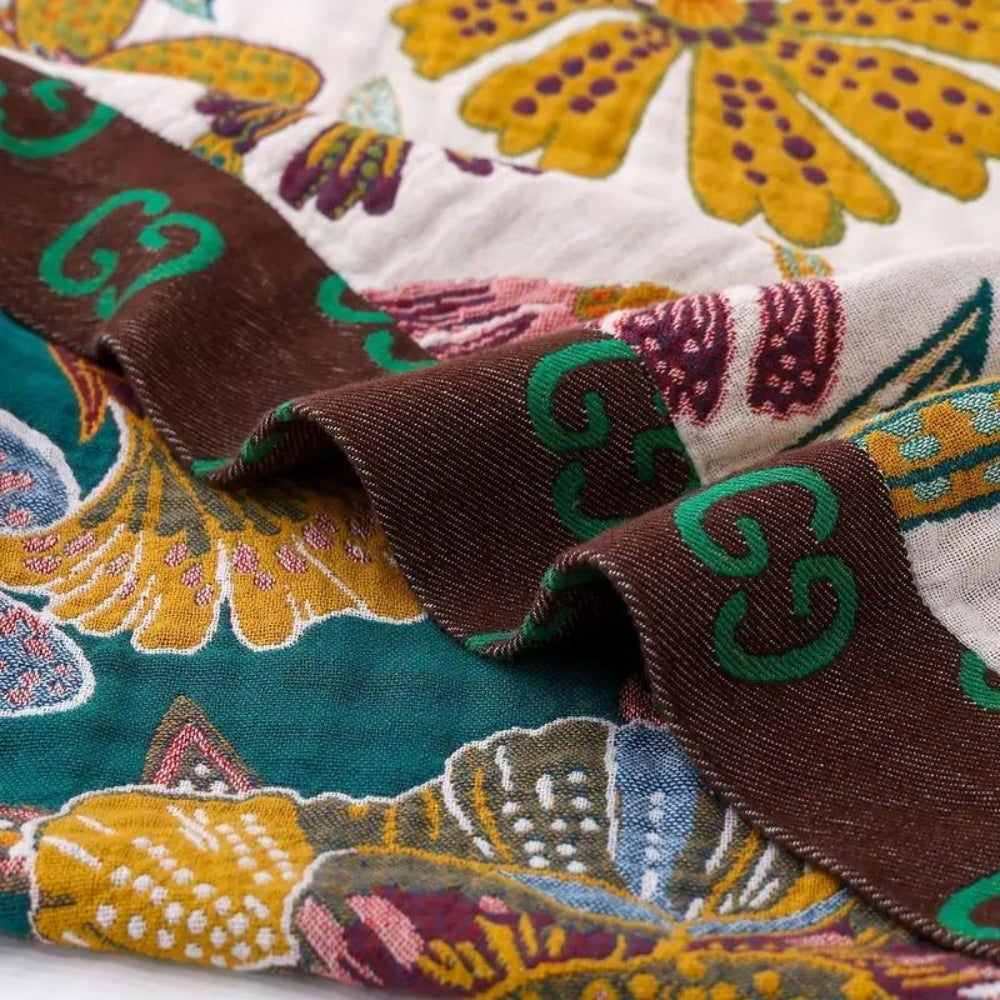 Floral Cotton Throw Blanket, Reversible Jacquard Bed and Sofa Cover — product view 5