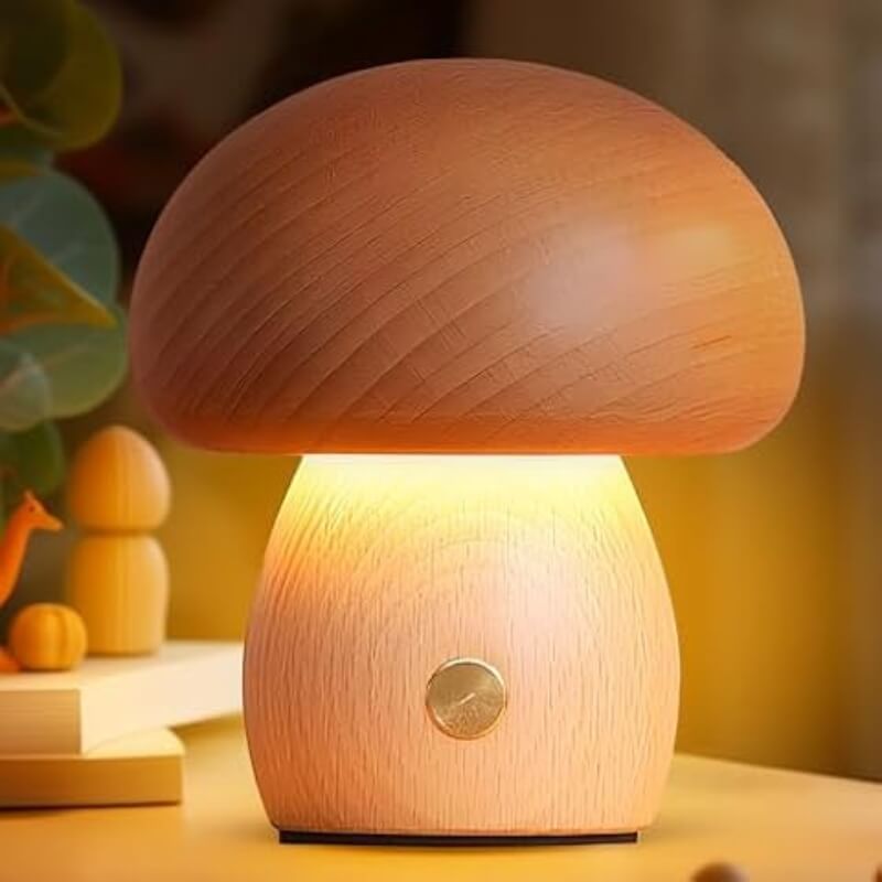 Wood Mushroom Night Light, USB Rechargeable Touch-Dimming Lamp - product view 11