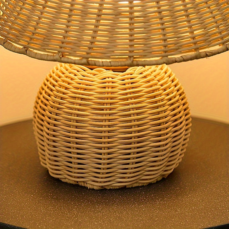 Woven Bamboo Table Lamp, USB-Powered Boho Bedside Light - product view 9