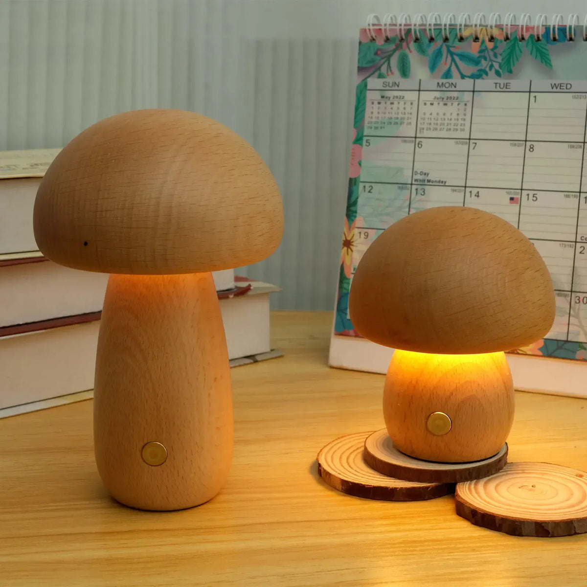 Wood Mushroom Night Light, USB Rechargeable Touch-Dimming Lamp - product view 9