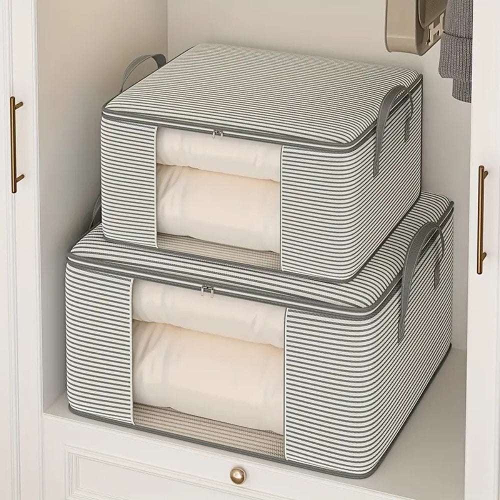 Striped Foldable Storage Bag, Fabric Bedding Organizer with Clear Panel — product view 2