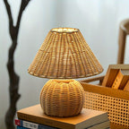 Woven Bamboo Table Lamp, USB-Powered Boho Bedside Light - product view 3