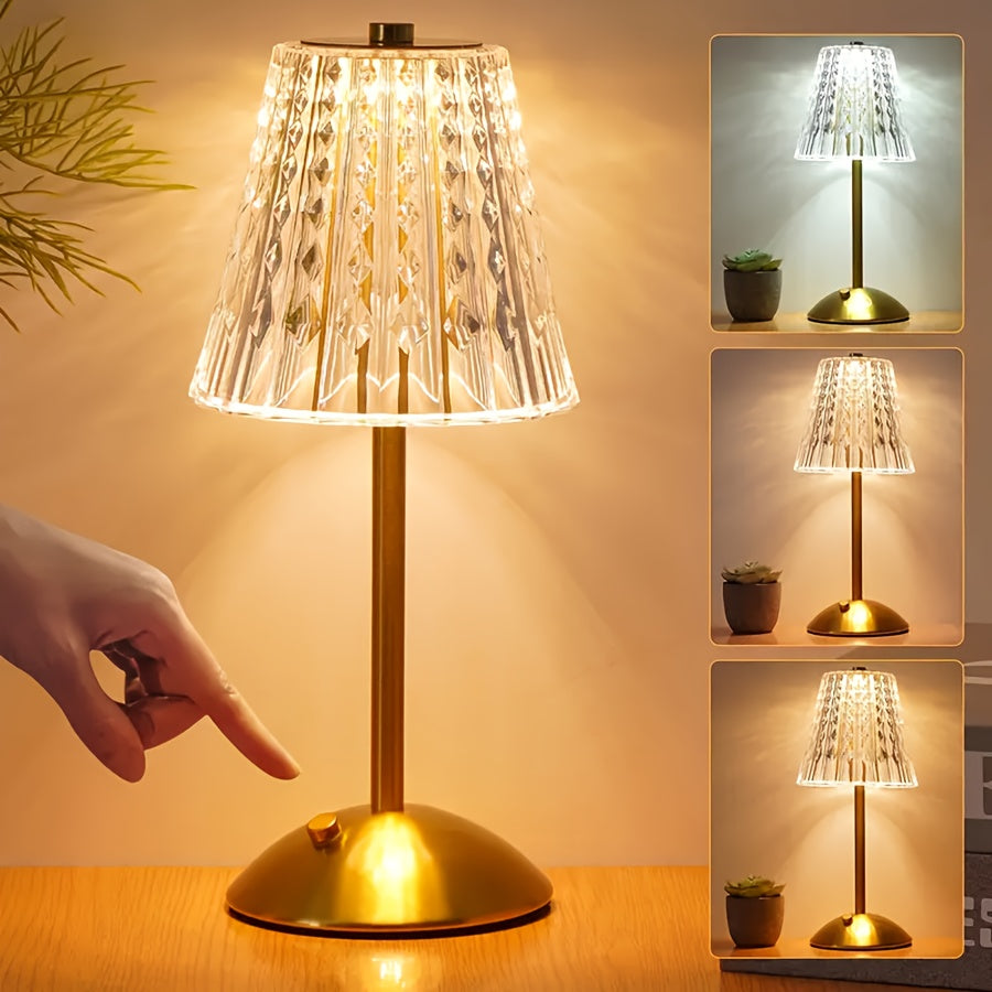 Crystal-Style Table Lamp, USB Rechargeable Bronze LED Touch Light - product view 3