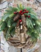 Boho Christmas Wreath with Pinecones, Berries & Golden Bells - product view 5