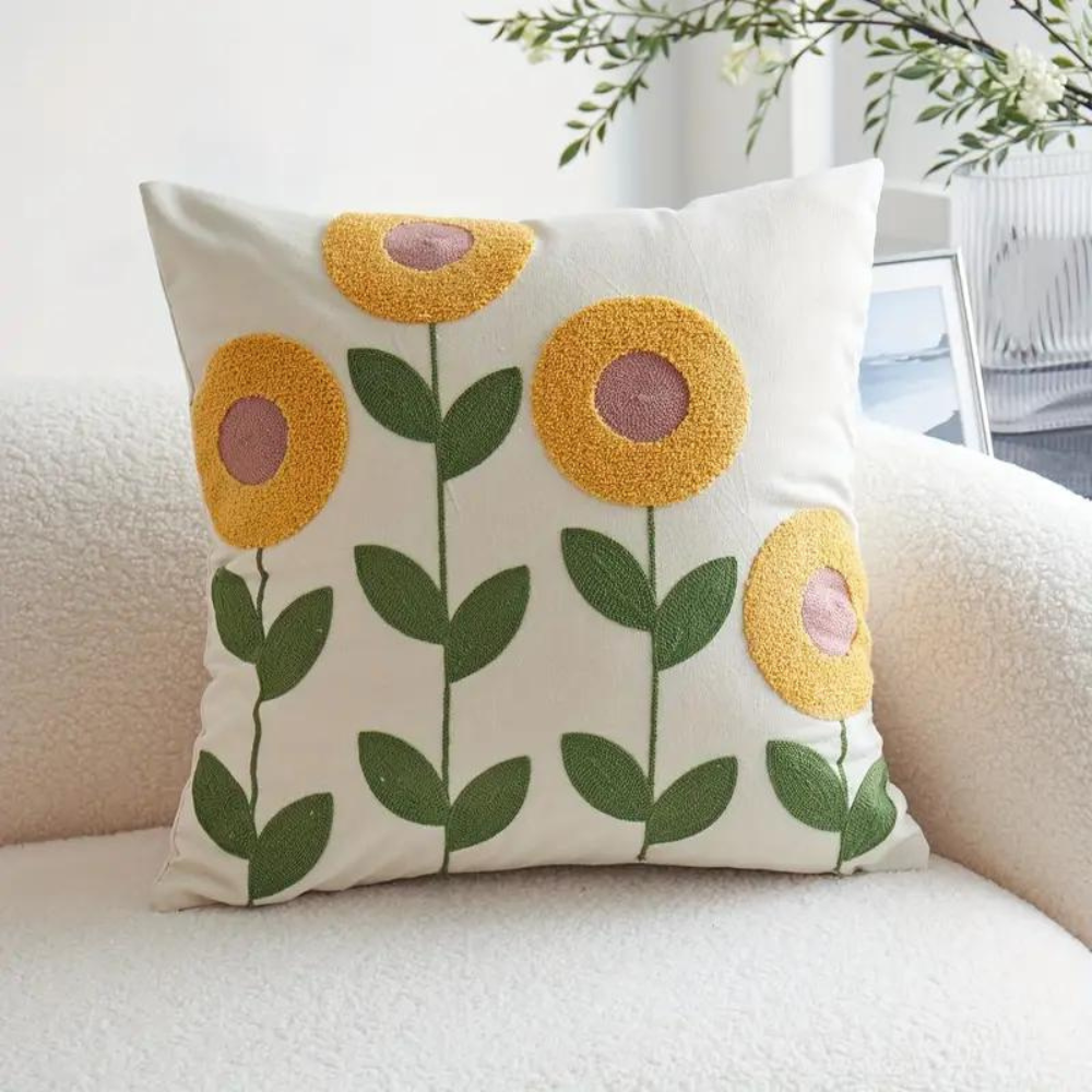 Botanical Throw Pillow Cover, Woven Floral Cushion Cover — product view 1