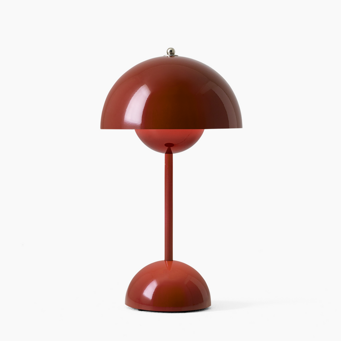 Mushroom Pod Table Lamp, Rechargeable Touch-Dimmable LED Light - Red Brown