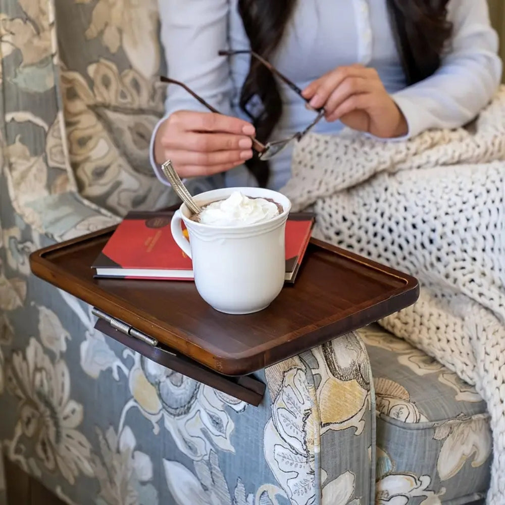 Bamboo Sofa Arm Tray, Adjustable Clip-On Couch Table — product view 4