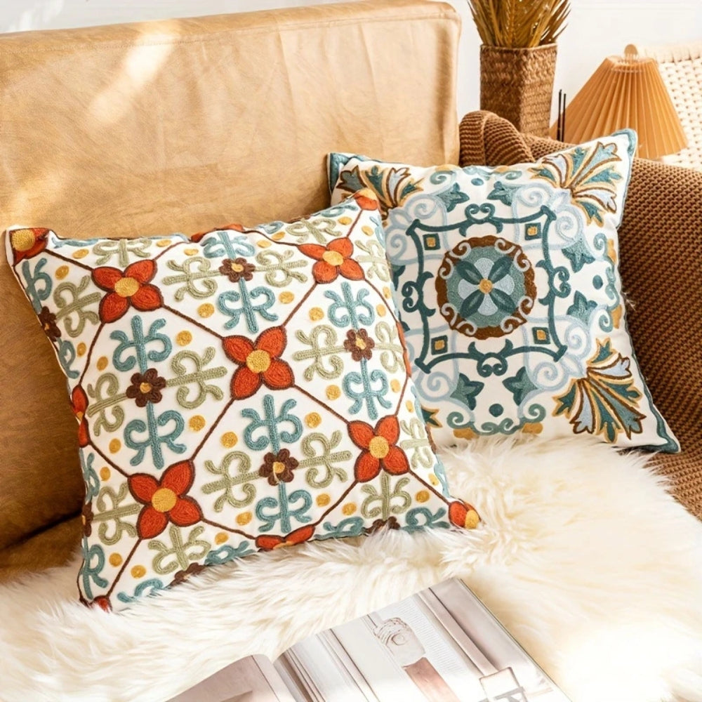Vintage Embroidered Pillow Cover, 18-Inch Floral Cushion Cover — product view 5