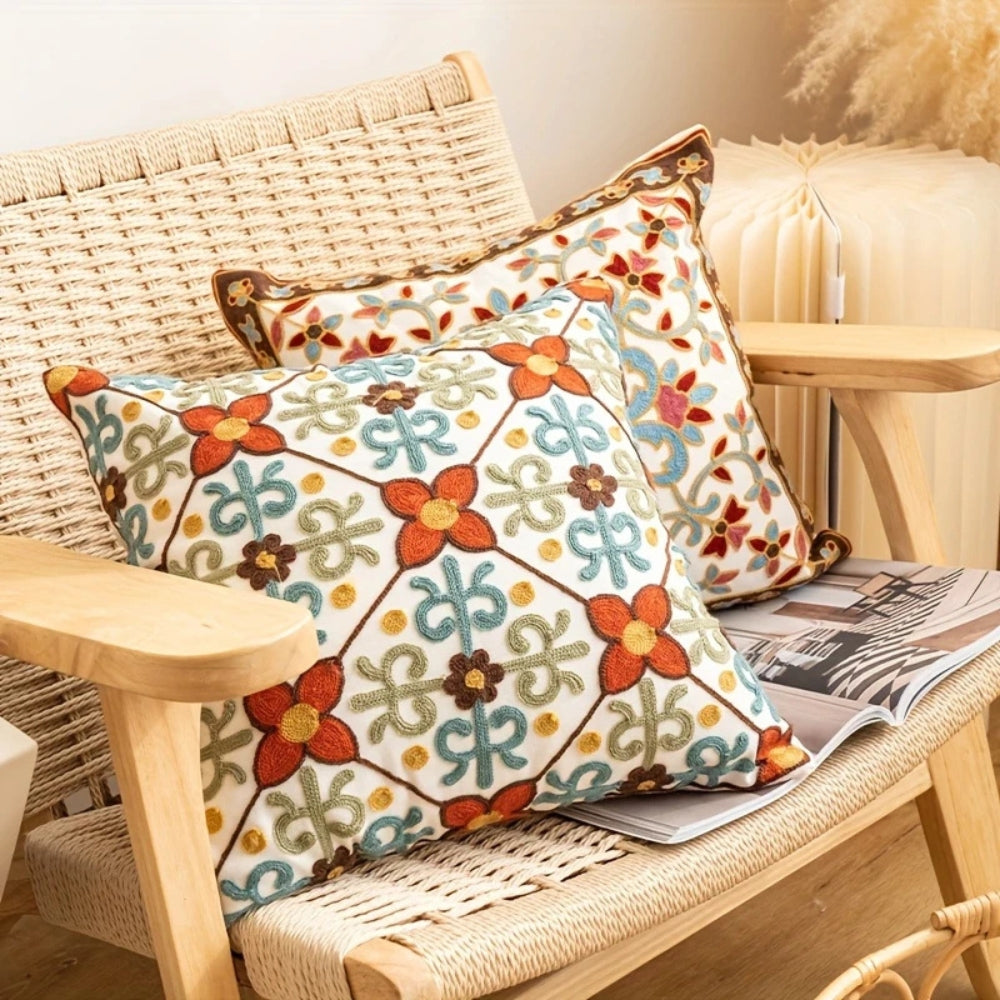 Vintage Embroidered Pillow Cover, 18-Inch Floral Cushion Cover — product view 6
