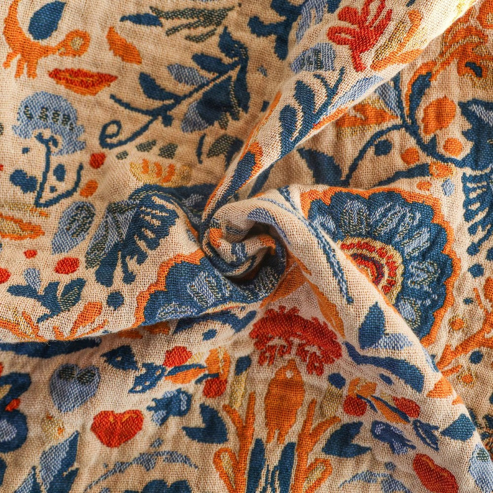 Bird and Floral Cotton Throw Blanket, Breathable Double Gauze — product view 5