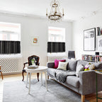 Black Geometric Cabinet Curtain, Tassel Rod-Pocket Panel — product view 3