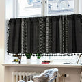 Black Geometric Cabinet Curtain, Tassel Rod-Pocket Panel — product view 1