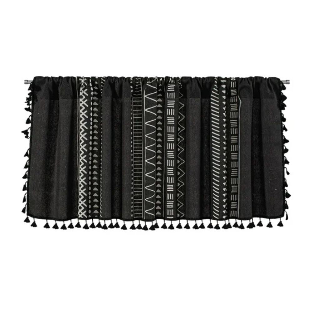 Black Geometric Cabinet Curtain, Tassel Rod-Pocket Panel — product view 8
