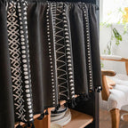 Black Geometric Cabinet Curtain, Tassel Rod-Pocket Panel — product view 2