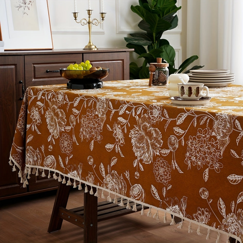 Boho Floral Tassel Tablecloth, Woven Dining Table Cover — product view 8