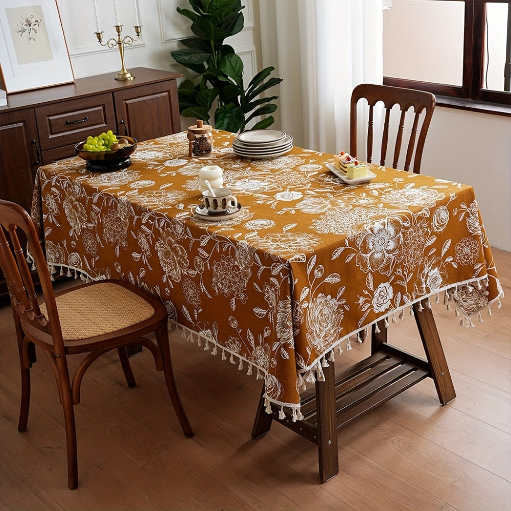 Boho Floral Tassel Tablecloth, Woven Dining Table Cover — product view 7